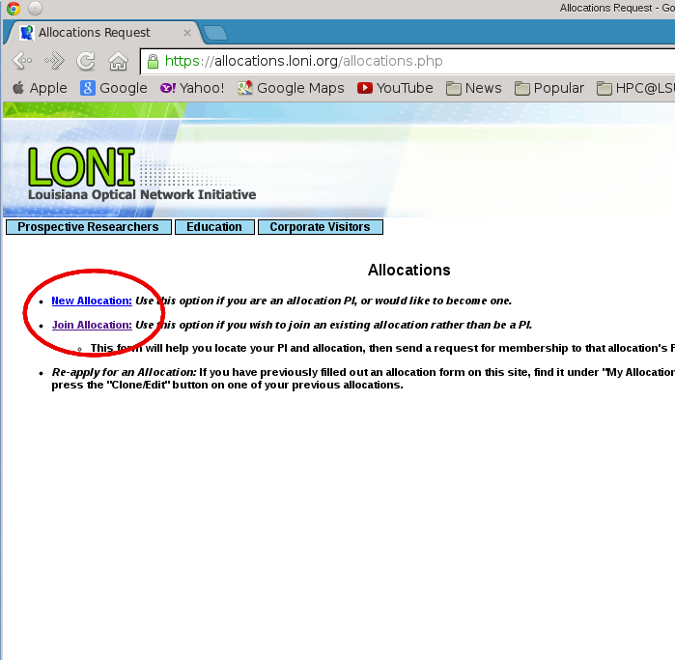 LONI Request Allocation