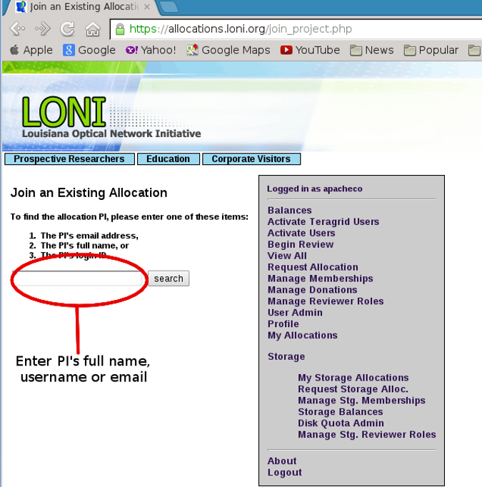 LONI Search PI