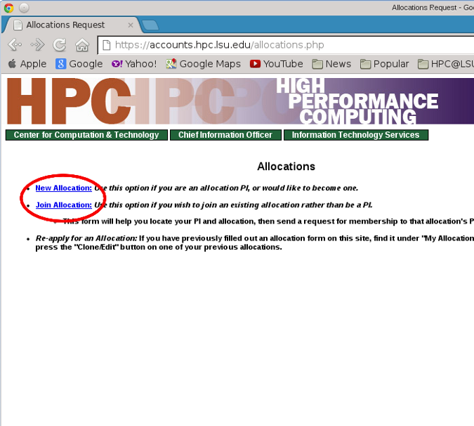 LSU HPC Request Allocation